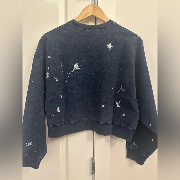 NWT R13 Cropped Distressed Crewneck Sweatshirt in Indigo Blue Paint | size S - Picture 12 of 12